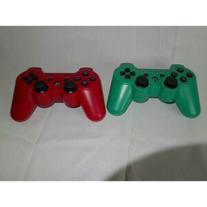 Lot of 2 Playstation 3 Wireless Controller Red‎ Green Dualshock Gamepad Generic